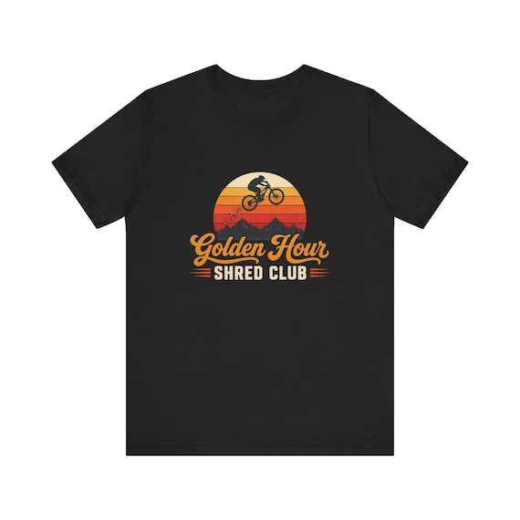 Golden Hour Shred Club Shirt, Retro Sunset Mountain Bike Tee, Vintage 70s MTB T-Shirt, Downhill Rider Cyclist Gift