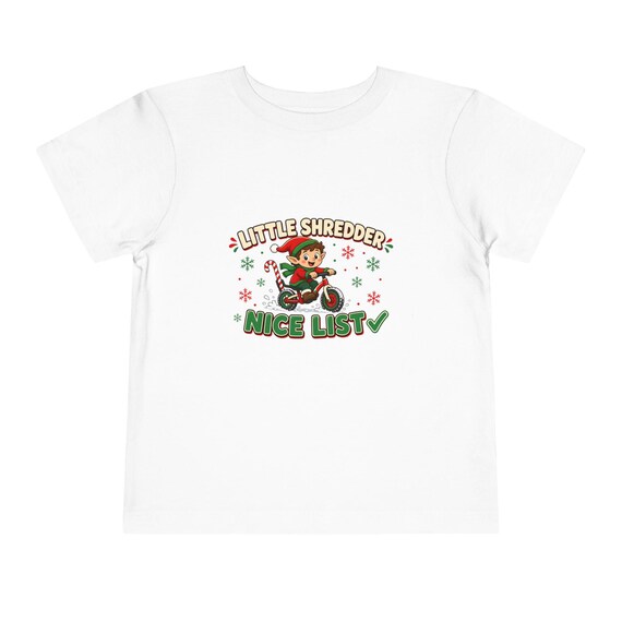 Little Shredder Nice List Toddler Shirt, Christmas Balance Bike Kids Tee, Elf Bike Toddler T-Shirt, First Christmas Gift